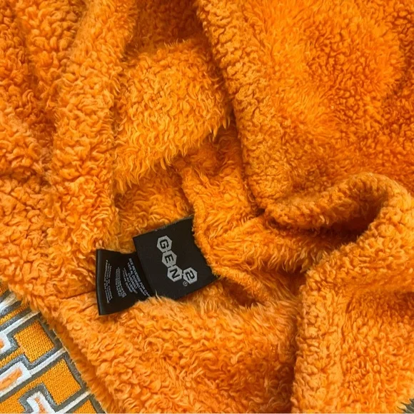 Orange Fuzzy Hoodie with Gray Stripes - Picture 2 of 5